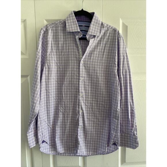 Michelsons London Men's Purple Checked Dress Shirt Spring Medium Button Down - Picture 1 of 9